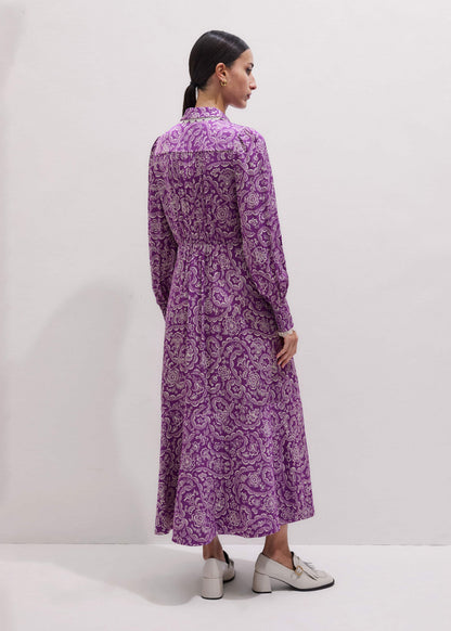 ME+EM Purple Entangled Lace Print Fit + Flare Maxi Dress