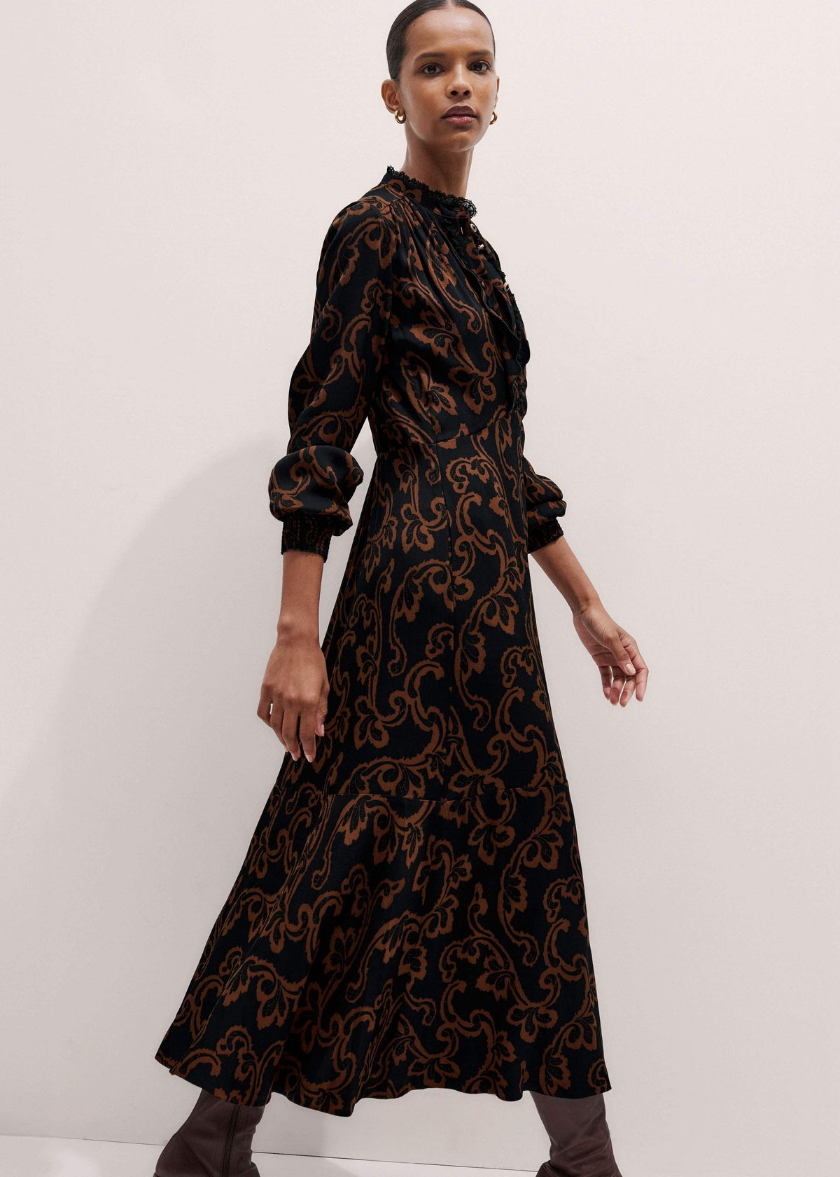 ME+EM Black Floral Scroll Print Crepe Signature Maxi Dress