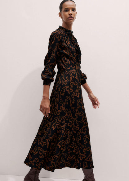 ME+EM Black Floral Scroll Print Crepe Signature Maxi Dress