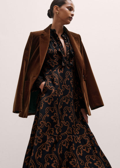 ME+EM Black Floral Scroll Print Crepe Signature Maxi Dress