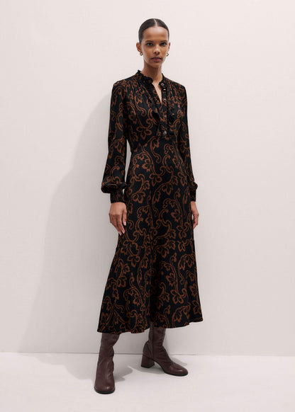 ME+EM Black Floral Scroll Print Crepe Signature Maxi Dress