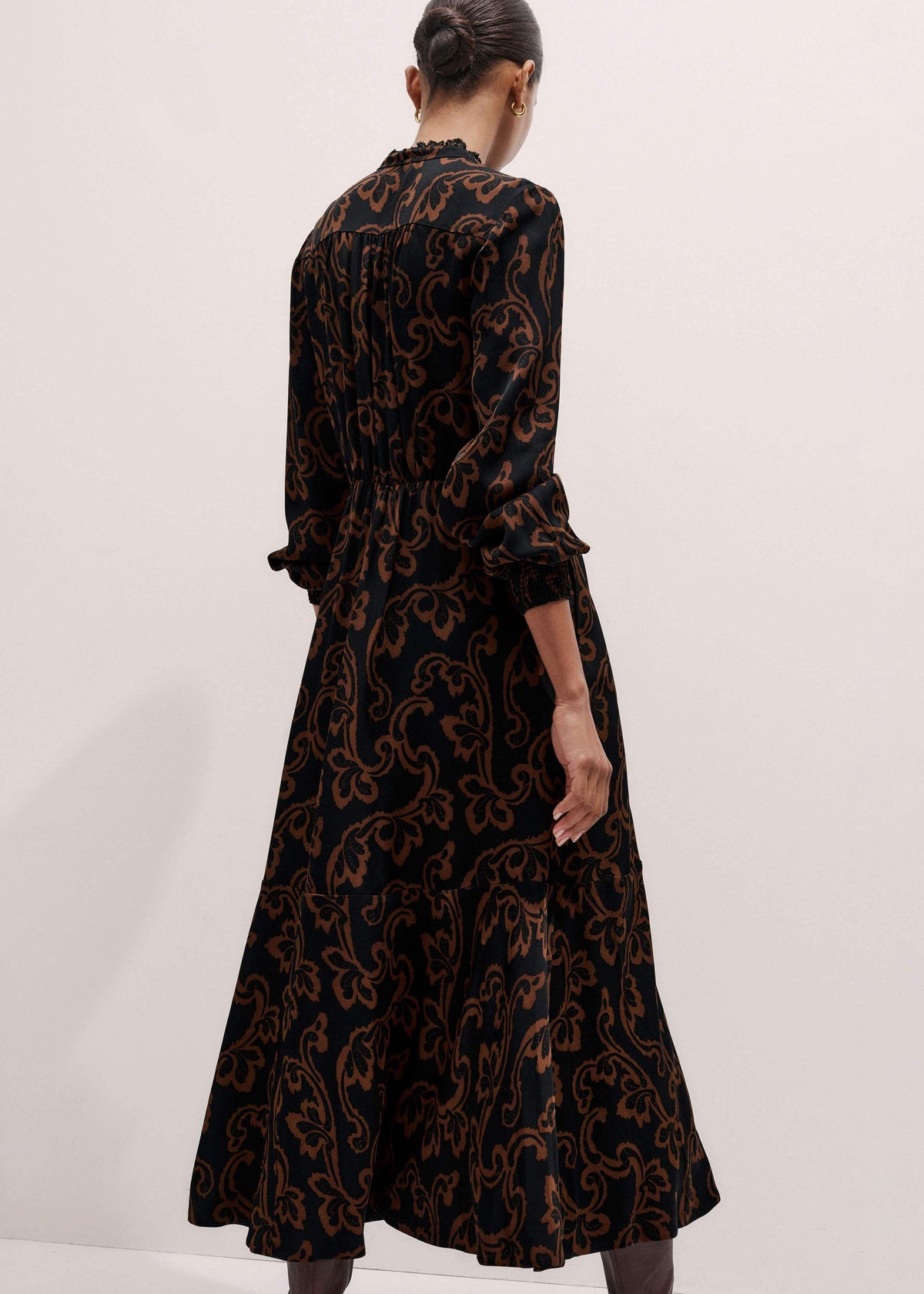 ME+EM Black Floral Scroll Print Crepe Signature Maxi Dress