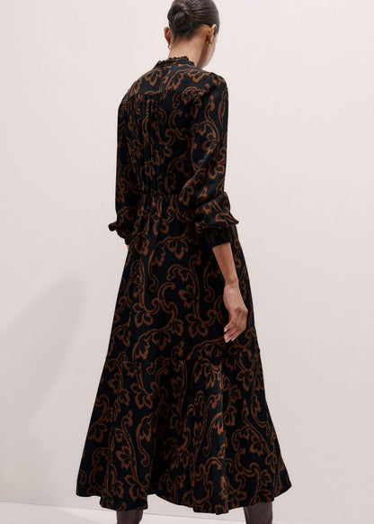 ME+EM Black Floral Scroll Print Crepe Signature Maxi Dress