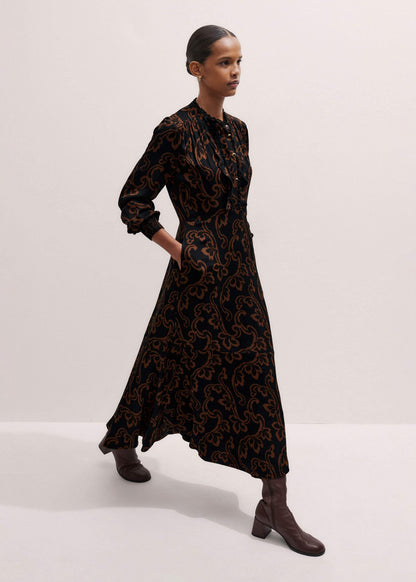ME+EM Black Floral Scroll Print Crepe Signature Maxi Dress