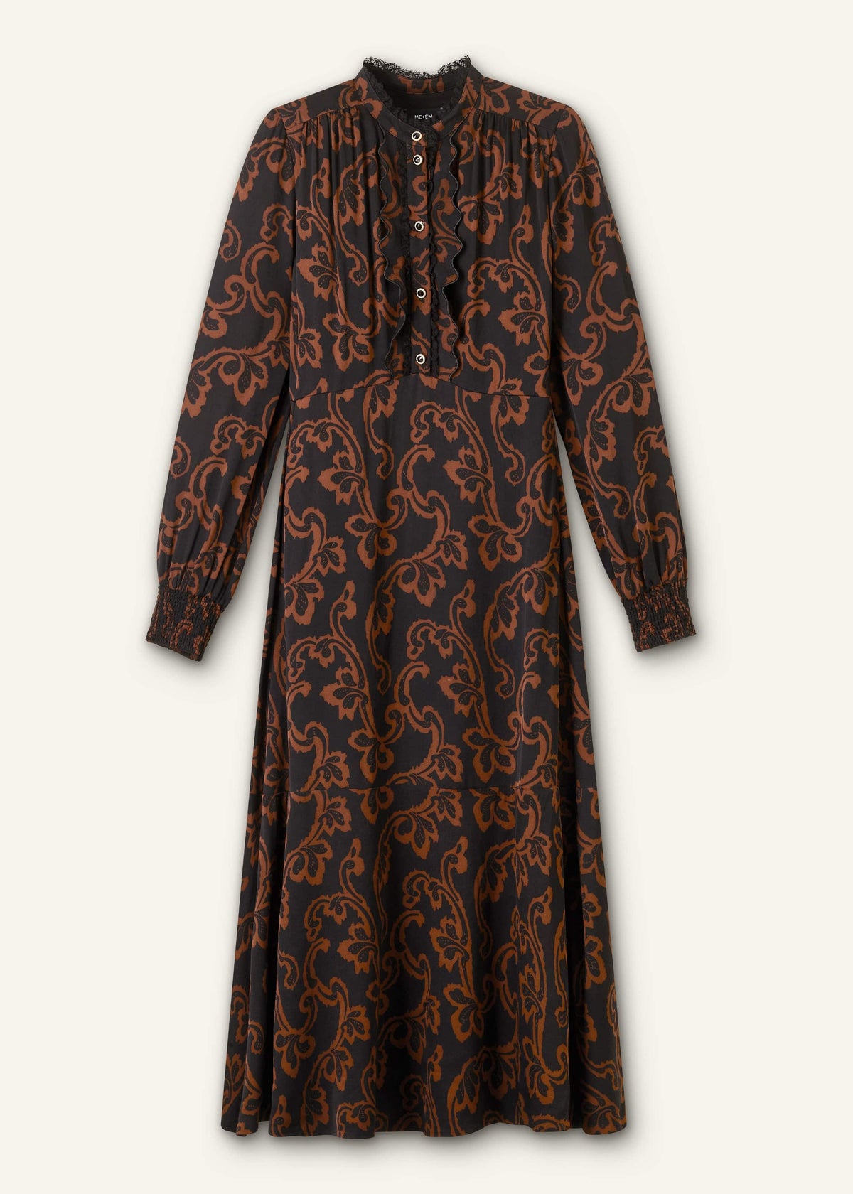 ME+EM Black Floral Scroll Print Crepe Signature Maxi Dress