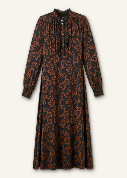 ME+EM Black Floral Scroll Print Crepe Signature Maxi Dress