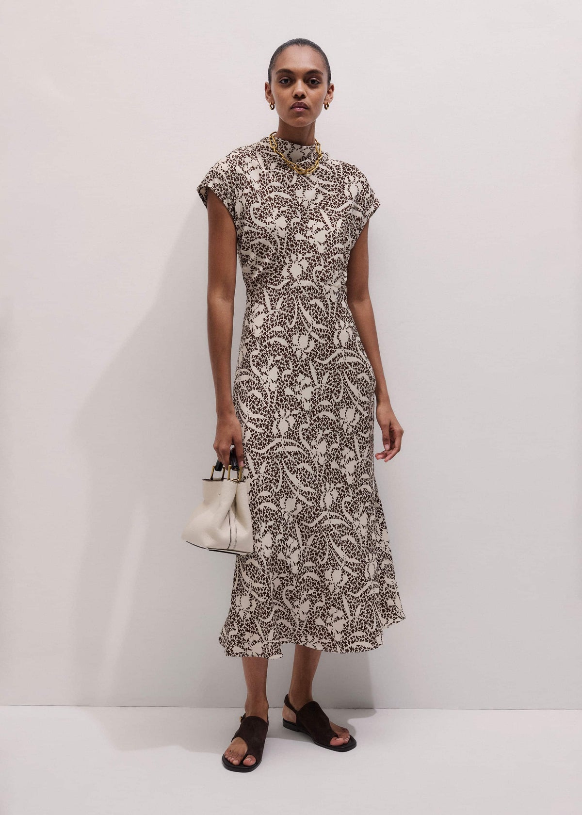 ME+EM Brown Speckled Bloom Print Bias Cut Maxi Dress