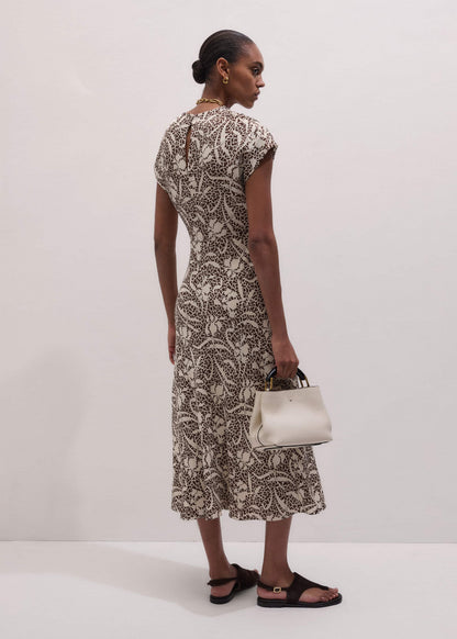 ME+EM Brown Speckled Bloom Print Bias Cut Maxi Dress