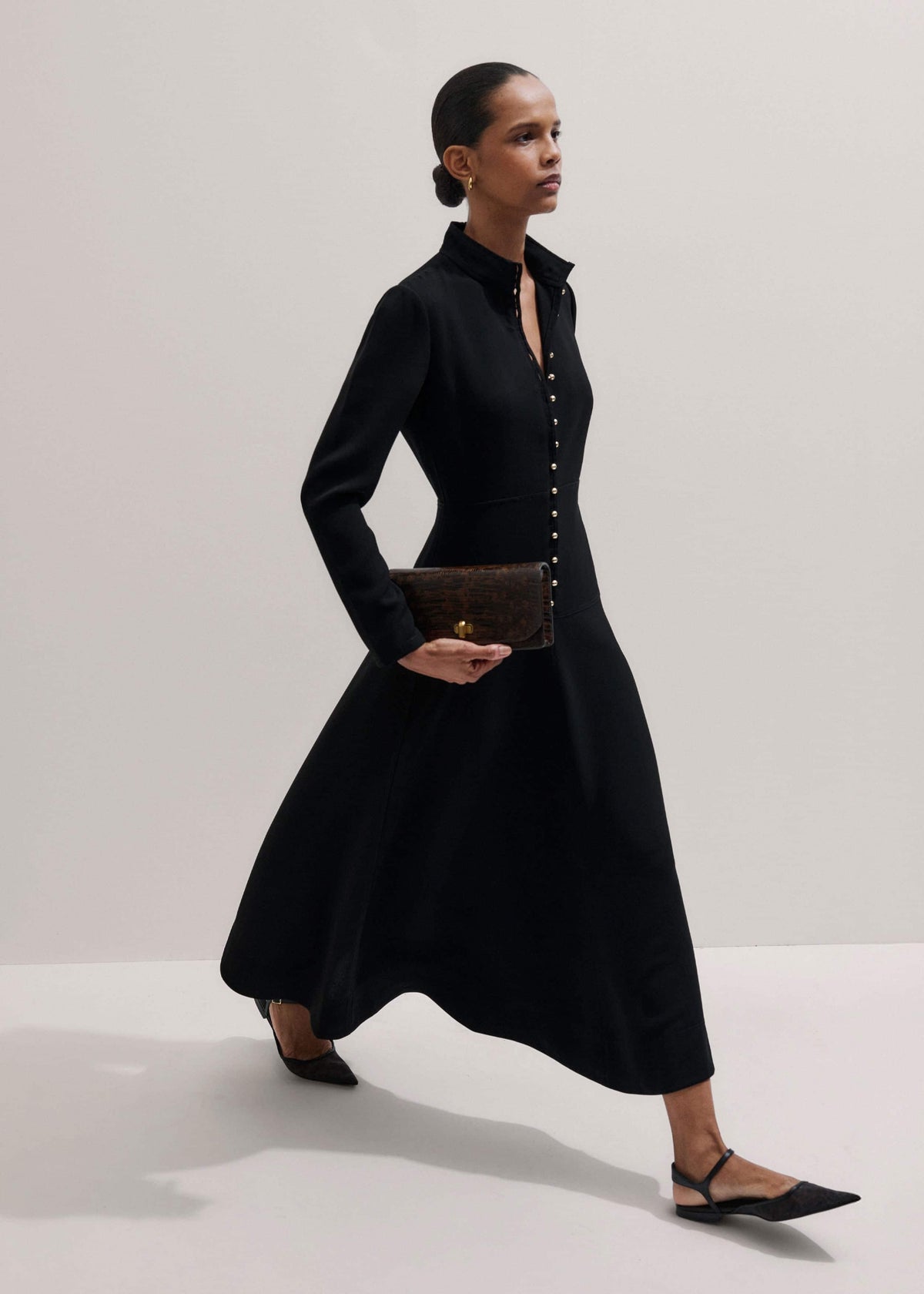 ME+EM Black A-Line Feature Button Maxi Dress