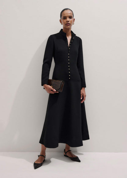 ME+EM Black A-Line Feature Button Maxi Dress