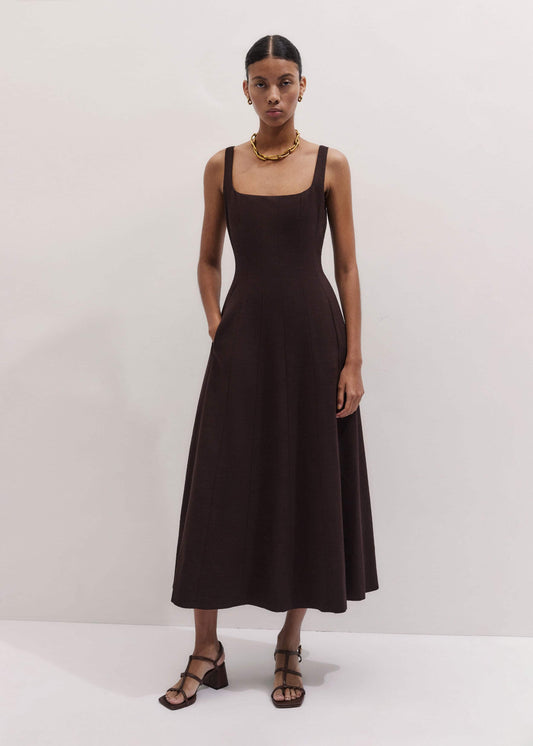 ME+EM Red Contour Seam Fit + Flare Maxi Dress