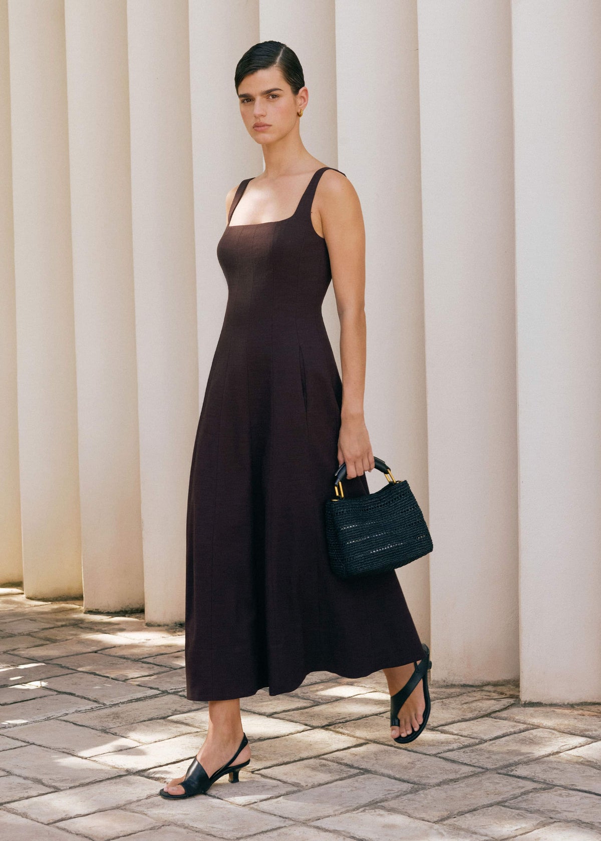 ME+EM Red Contour Seam Fit + Flare Maxi Dress