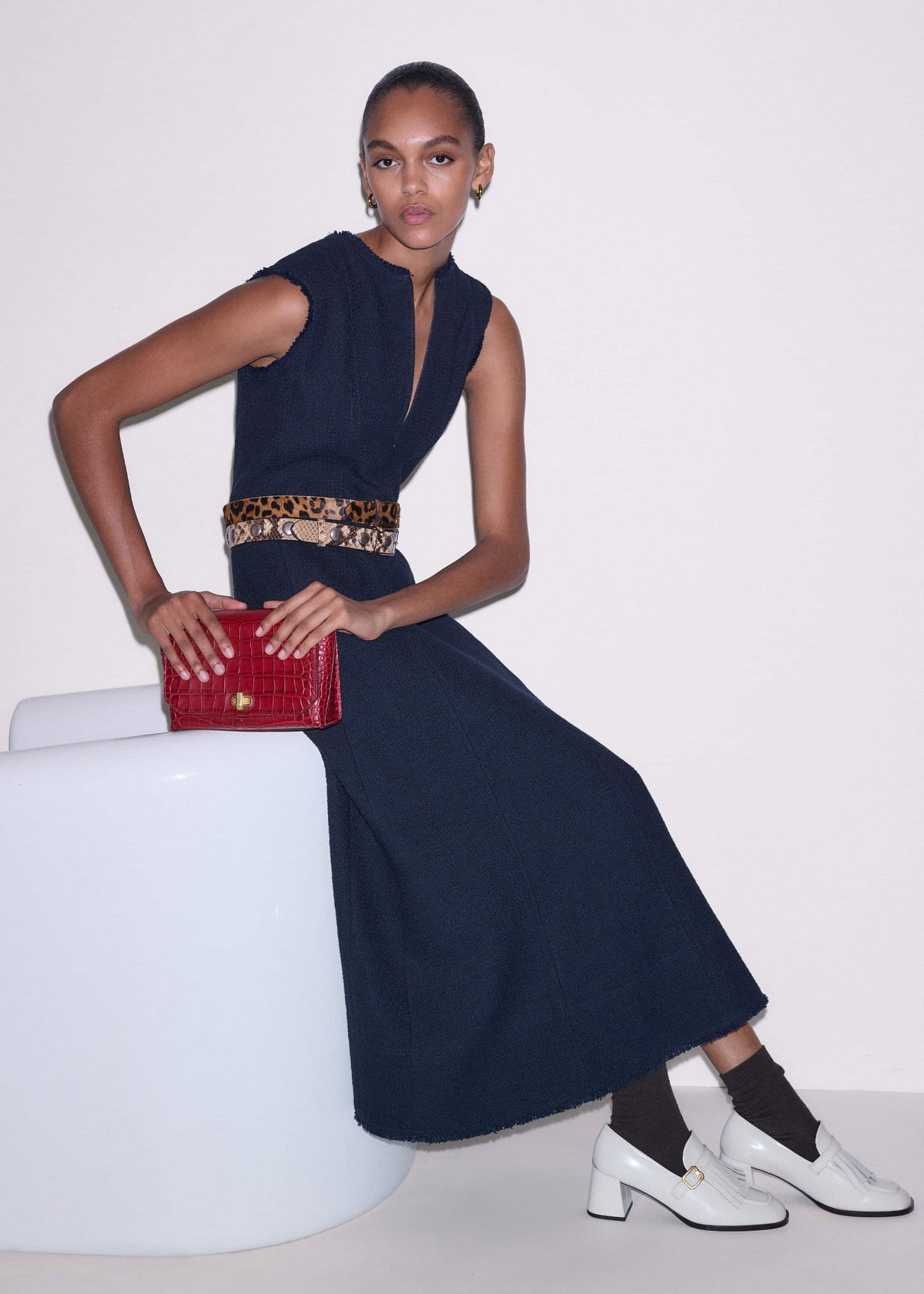 ME+EM Navy Desk-To-Dinner Fit + Flare Maxi Dress