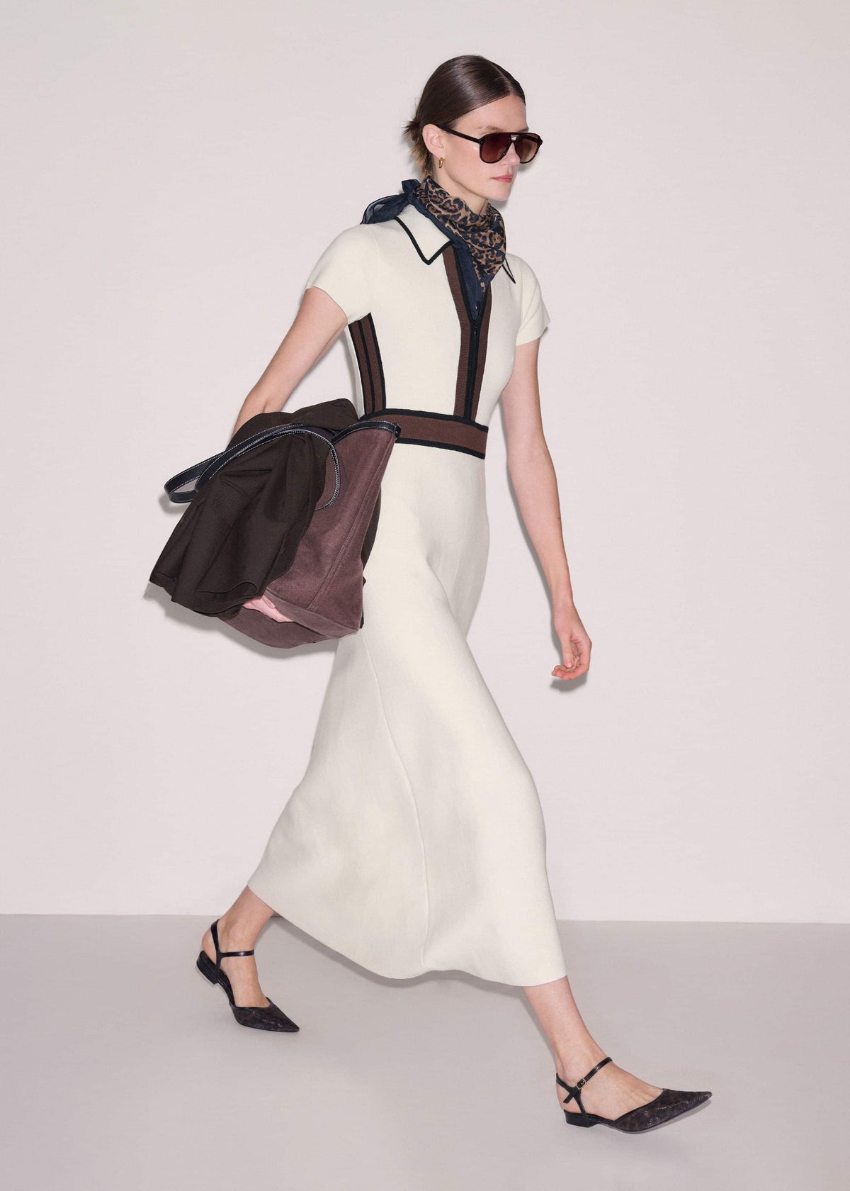 ME+EM Cream Milano Knit Collared Fit + Flare Maxi Dress