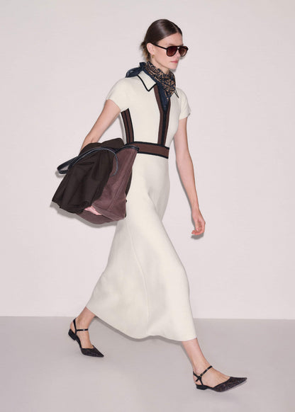 ME+EM Cream Milano Knit Collared Fit + Flare Maxi Dress