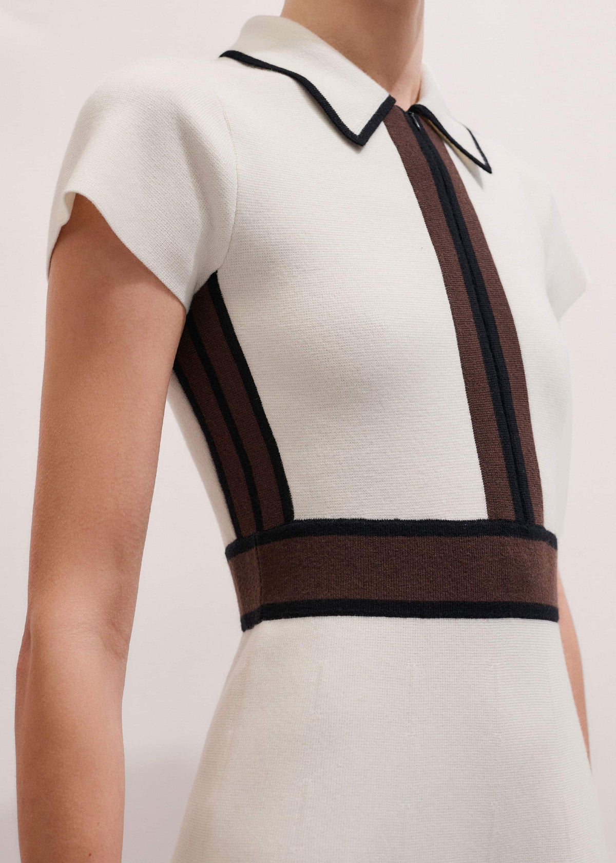 ME+EM Cream Milano Knit Collared Fit + Flare Maxi Dress