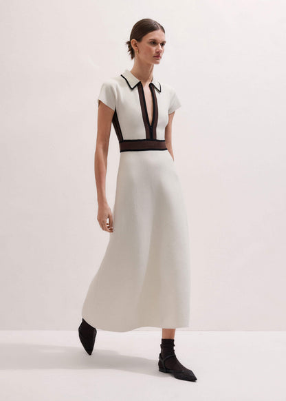 ME+EM Cream Milano Knit Collared Fit + Flare Maxi Dress