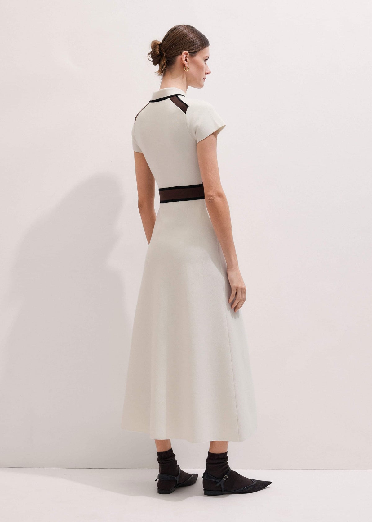 ME+EM Cream Milano Knit Collared Fit + Flare Maxi Dress