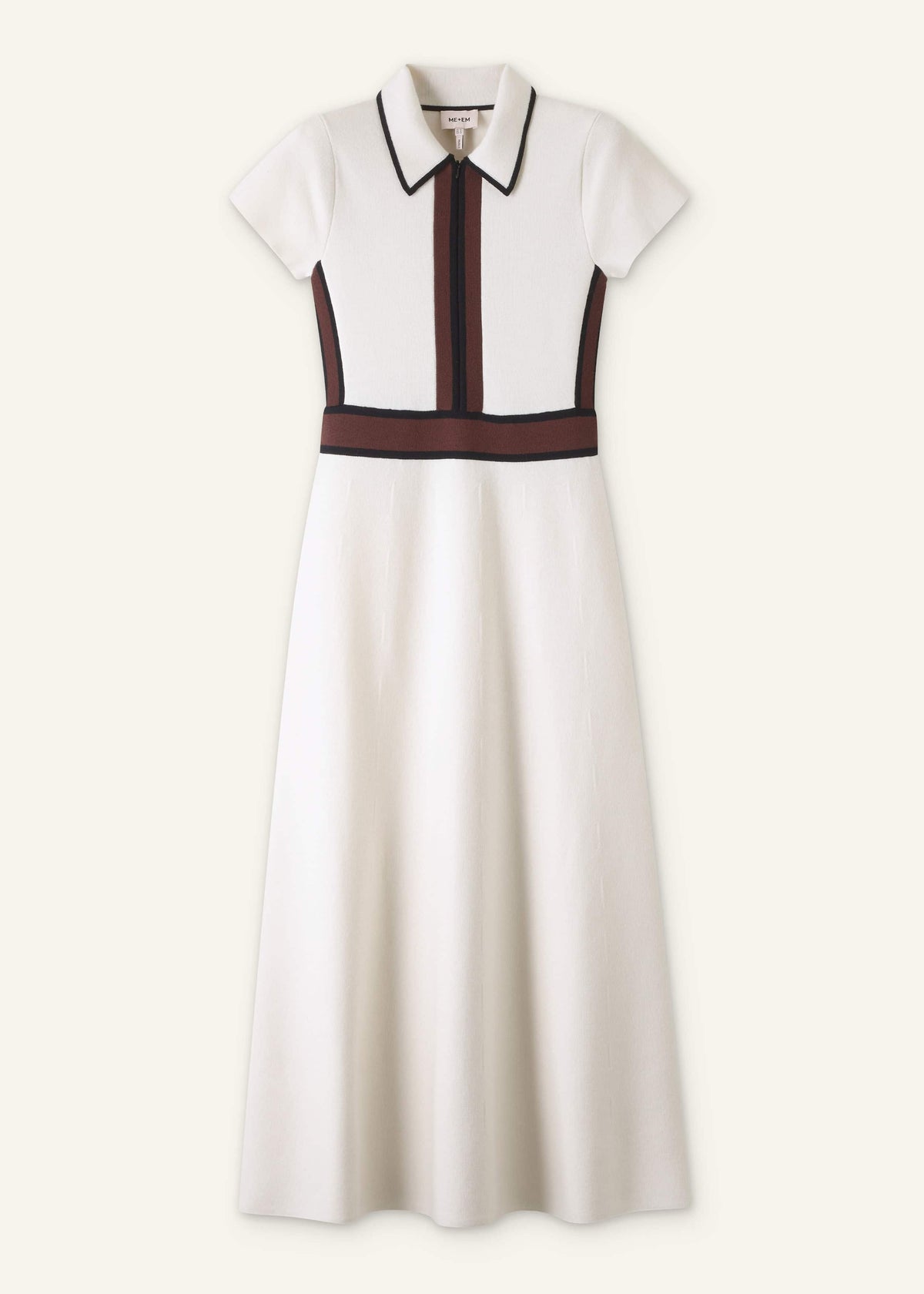 ME+EM Cream Milano Knit Collared Fit + Flare Maxi Dress