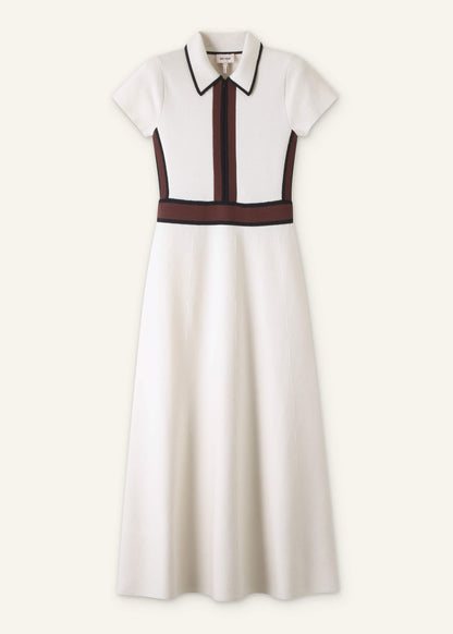 ME+EM Cream Milano Knit Collared Fit + Flare Maxi Dress