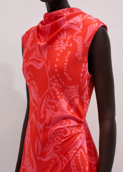 ME+EM Orange Stylised Silhouette Print Bias Cut Full Length Dress