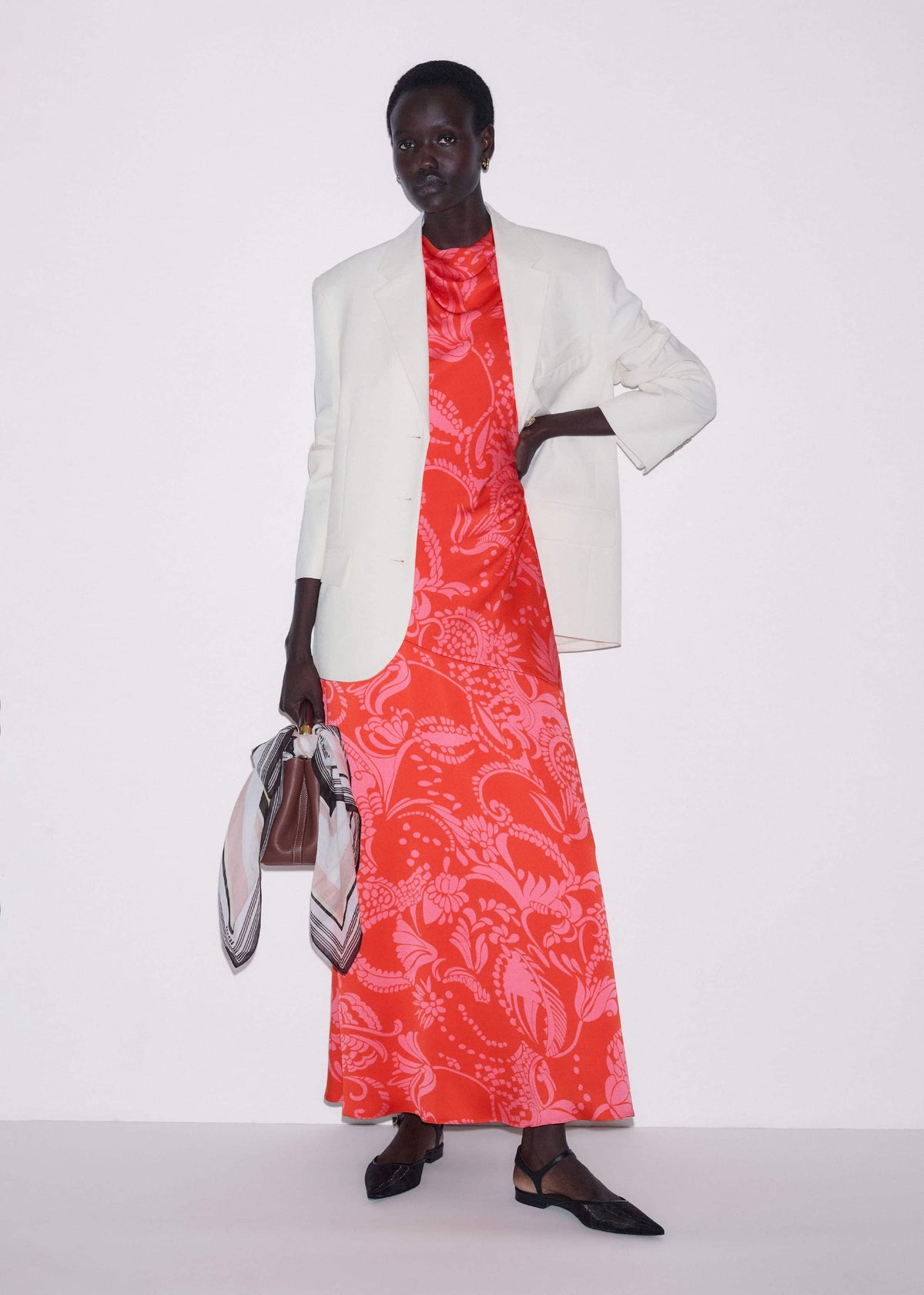 ME+EM Orange Stylised Silhouette Print Bias Cut Full Length Dress