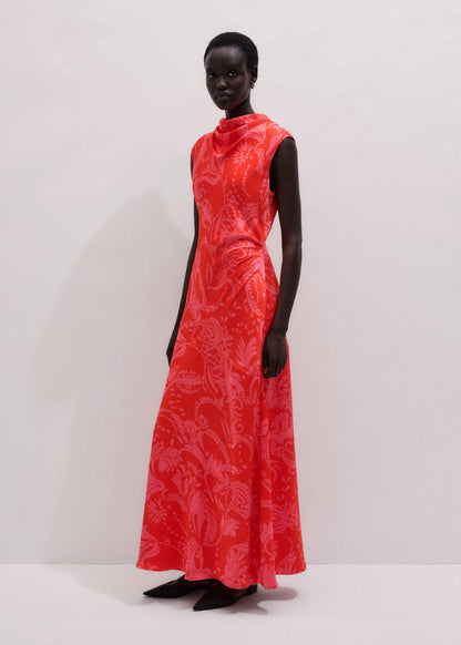 ME+EM Orange Stylised Silhouette Print Bias Cut Full Length Dress