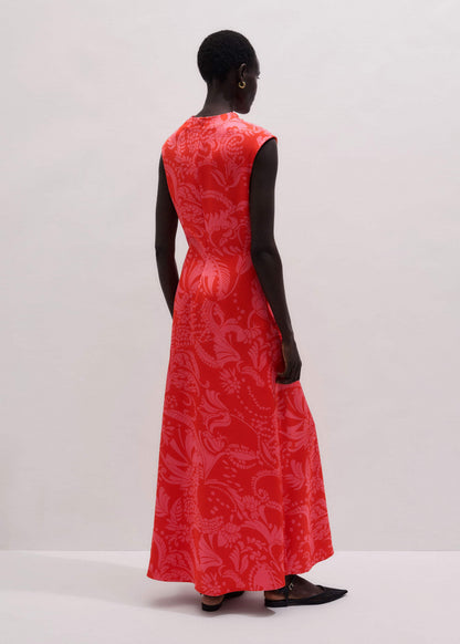 ME+EM Orange Stylised Silhouette Print Bias Cut Full Length Dress