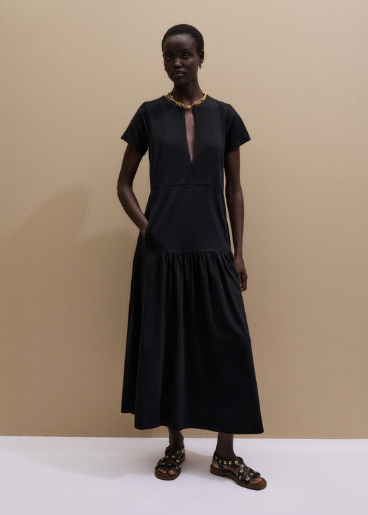 ME+EM Black A-Line Tiered Maxi Dress