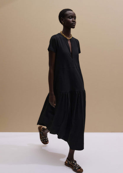 ME+EM Black A-Line Tiered Maxi Dress