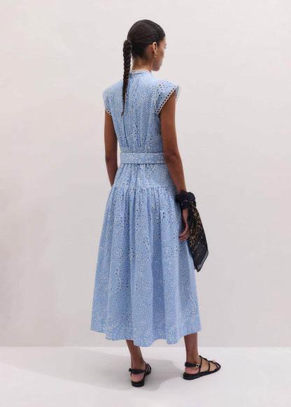 ME+EM Blue Broderie Anglaise Fit + Flare Maxi Dress
