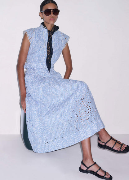 ME+EM Blue Broderie Anglaise Fit + Flare Maxi Dress