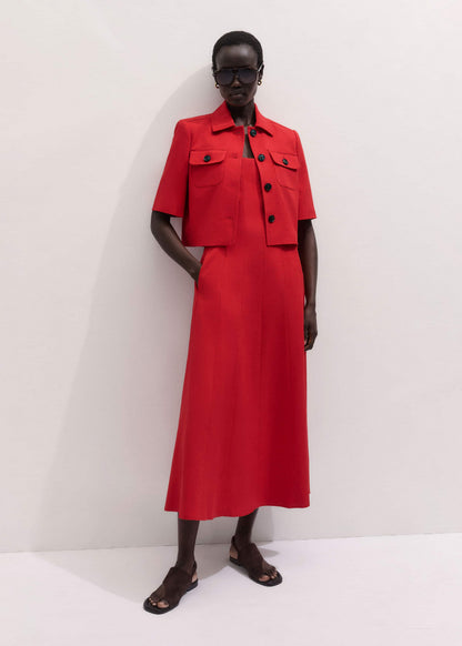 ME+EM Red Contour Seam Fit + Flare Maxi Dress
