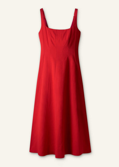 ME+EM Red Contour Seam Fit + Flare Maxi Dress