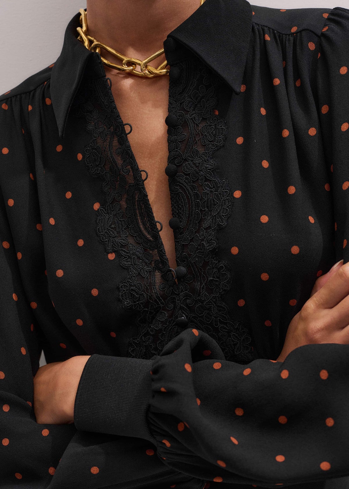 ME+EM Black Winter Polka Dot Lace Trim Maxi Dress