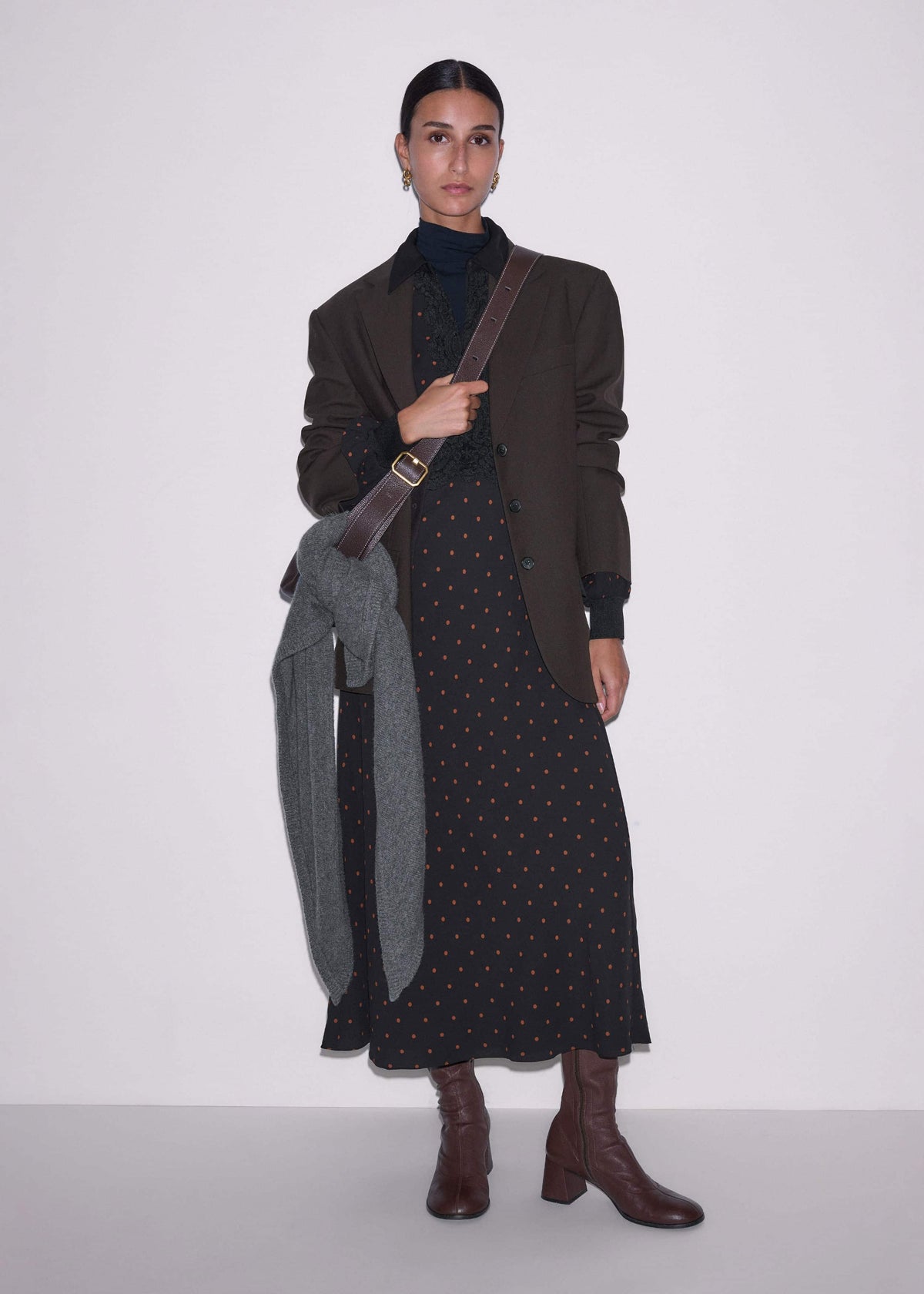 ME+EM Black Winter Polka Dot Lace Trim Maxi Dress