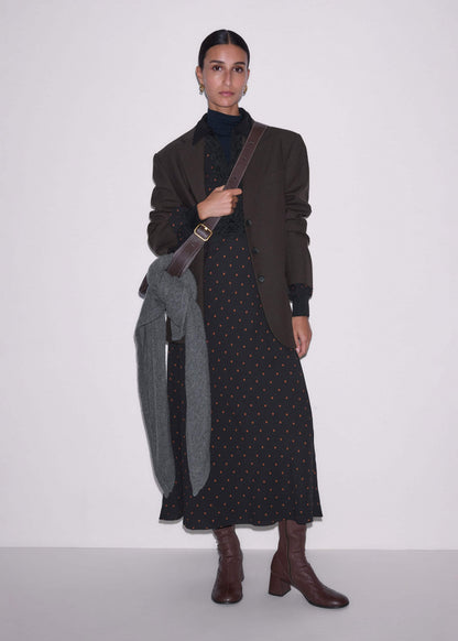 ME+EM Black Winter Polka Dot Lace Trim Maxi Dress