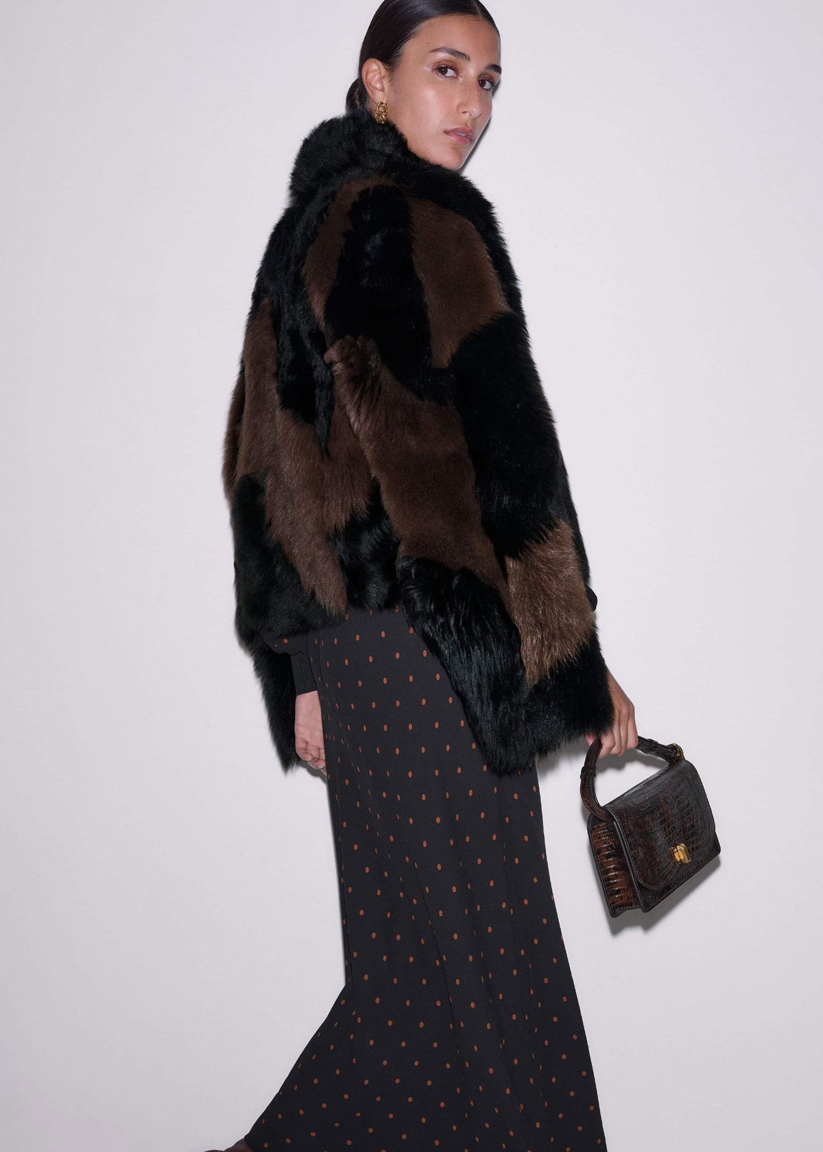 ME+EM Black Winter Polka Dot Lace Trim Maxi Dress