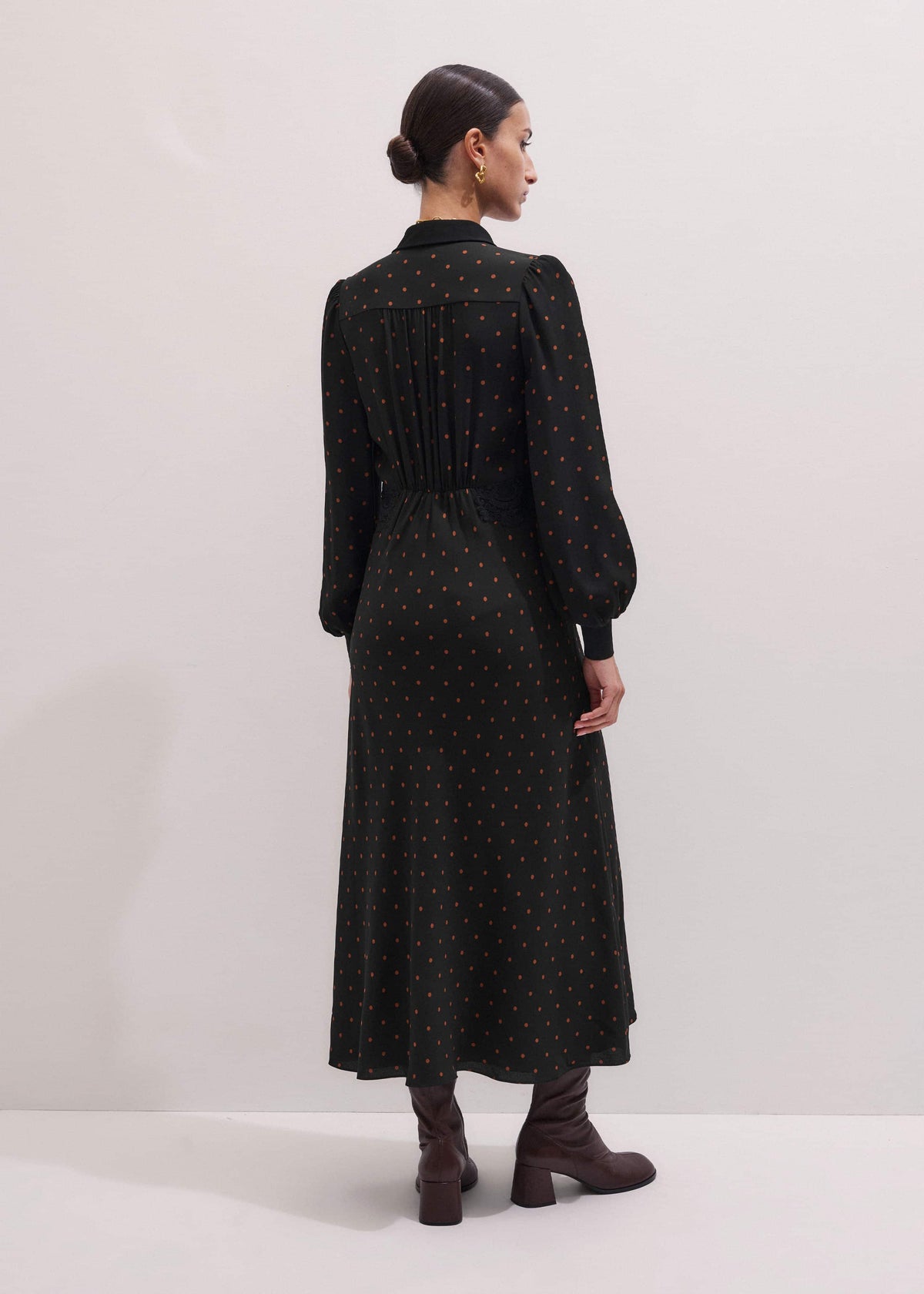 ME+EM Black Winter Polka Dot Lace Trim Maxi Dress