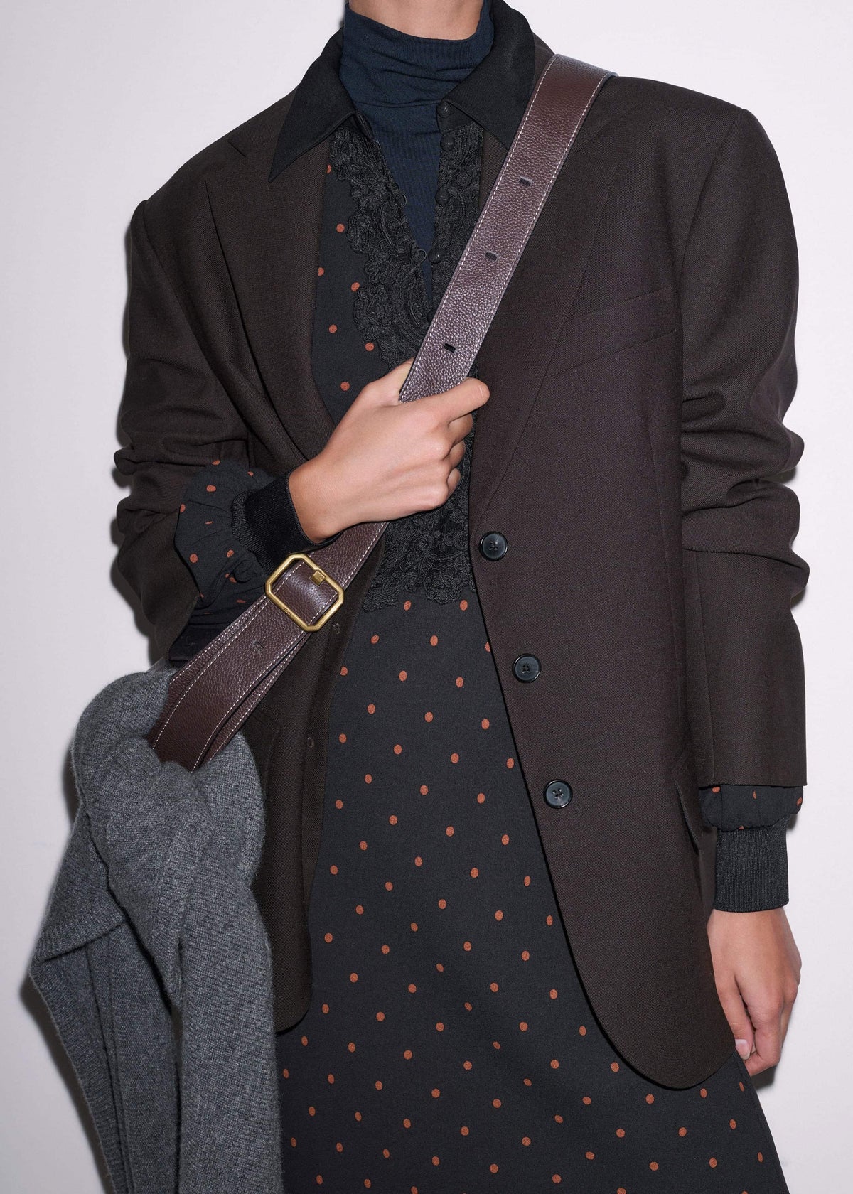ME+EM Black Winter Polka Dot Lace Trim Maxi Dress