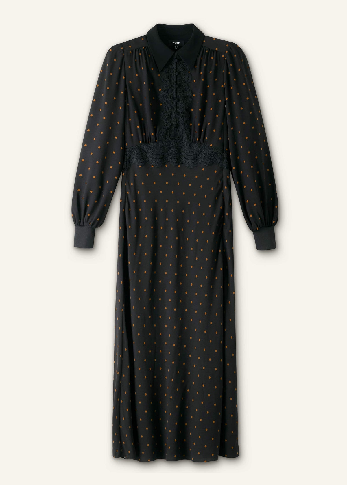 ME+EM Black Winter Polka Dot Lace Trim Maxi Dress