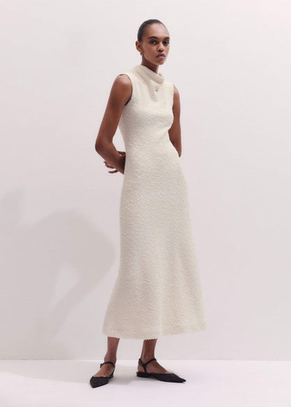 ME+EM Cream Cowl Neck Fit and Flare Maxi Dress