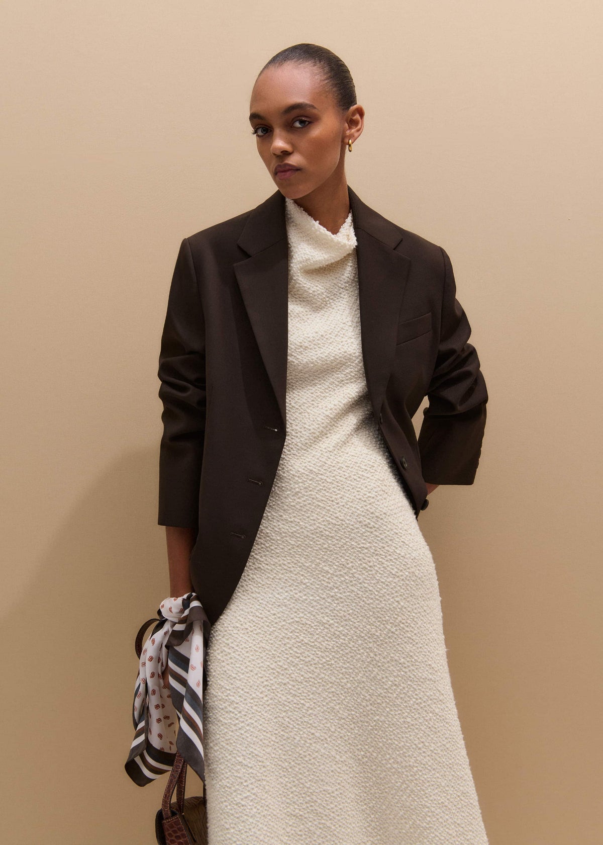 ME+EM Cream Cowl Neck Fit and Flare Maxi Dress