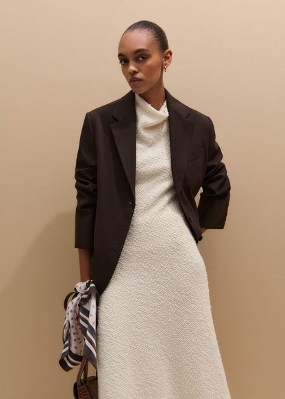 ME+EM Cream Cowl Neck Fit and Flare Maxi Dress