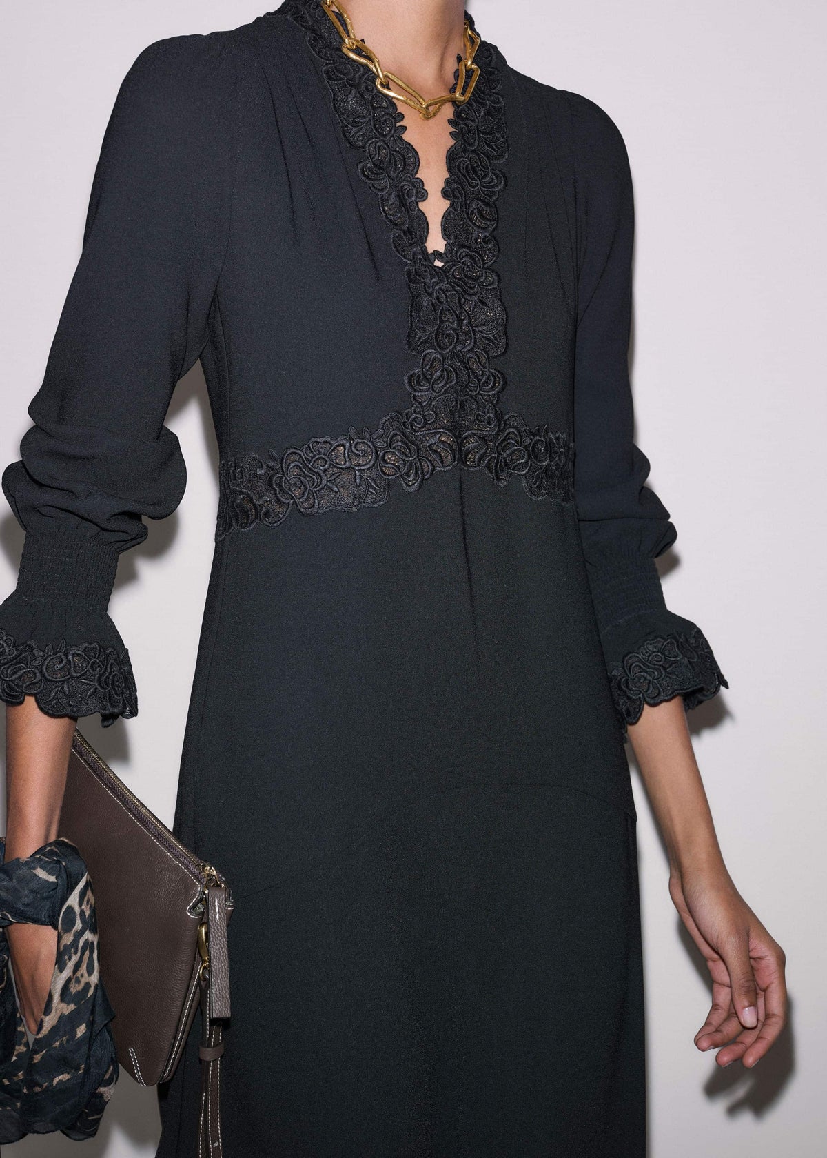 ME+EM Black Fit + Flare Lace Detail Maxi Dress