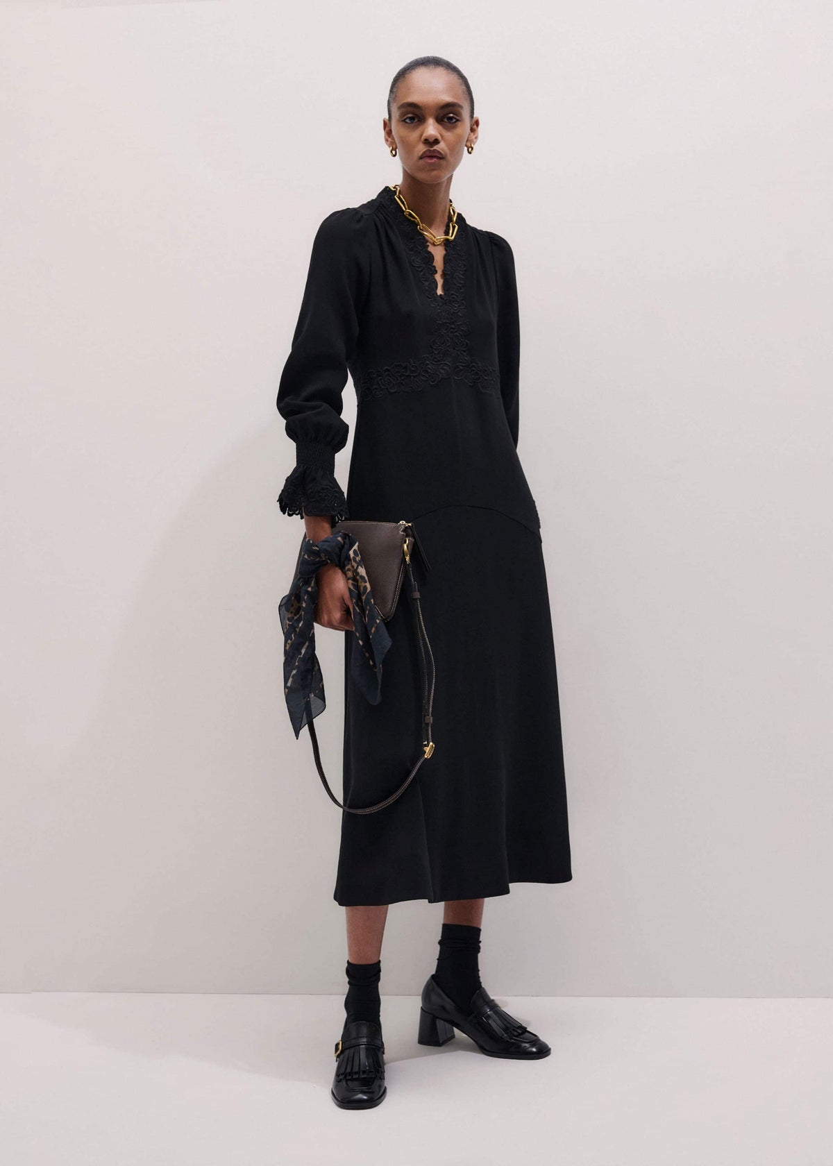 ME+EM Black Fit + Flare Lace Detail Maxi Dress