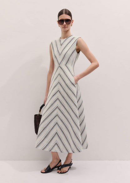 ME+EM Light Cream Fit + Flare Midi Dress