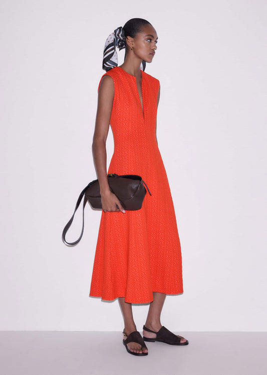 ME+EM Orange Curling Crosses Jacquard Midi Dress