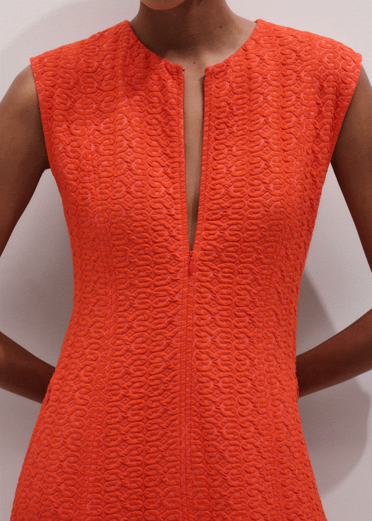 ME+EM Orange Curling Crosses Jacquard Midi Dress