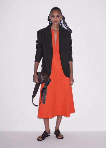 ME+EM Orange Curling Crosses Jacquard Midi Dress